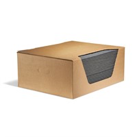 Universal MW Ark - En brun dispenser låda, rektangulär formad. Lådan är full med gråa ark.